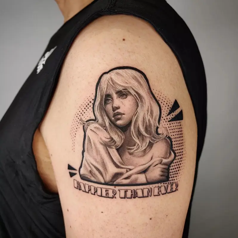 Graphic Happier Than Ever Billie Eilish Portrait Tattoo