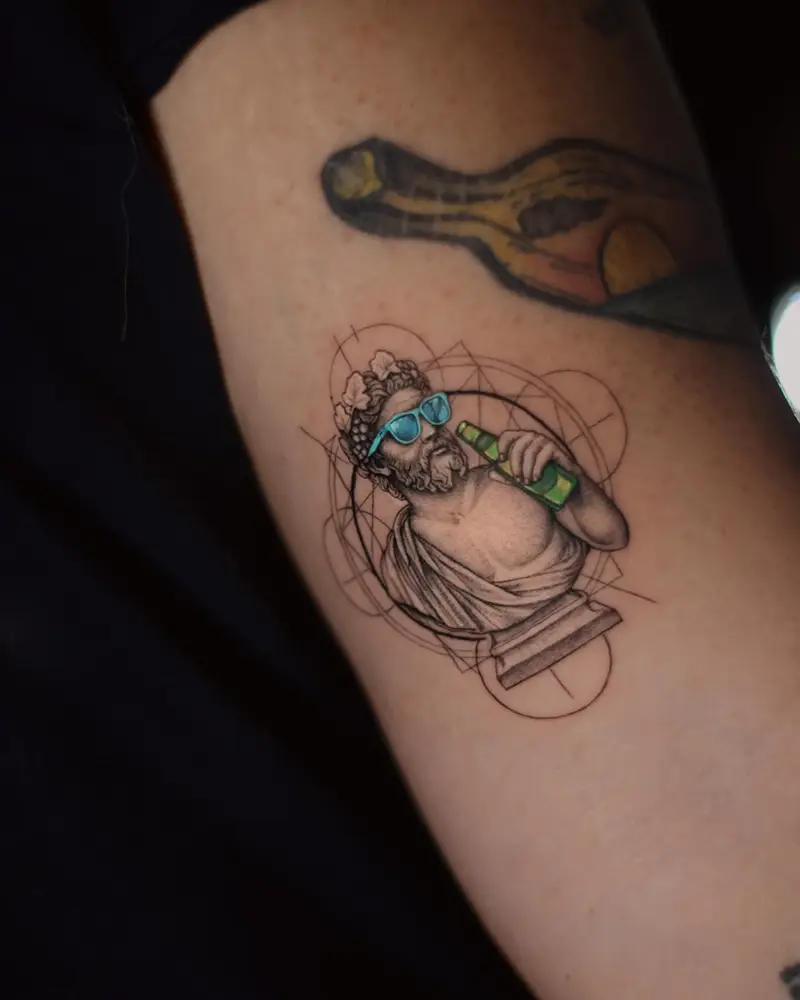 Greek Statue Drinking Beer Tattoo