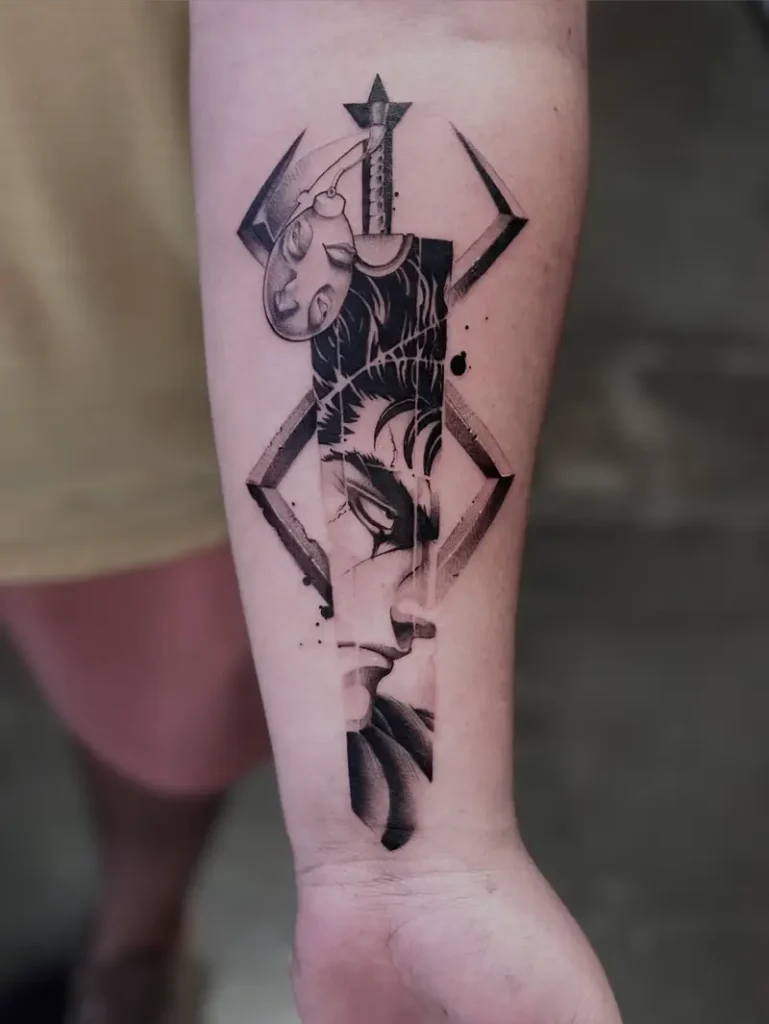 Guts Split Portrait Berserk Tattoo