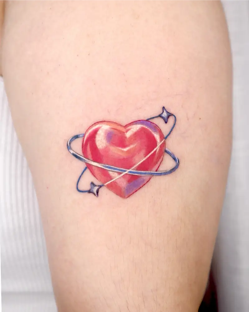 Heart Saturn Planet Tattoo