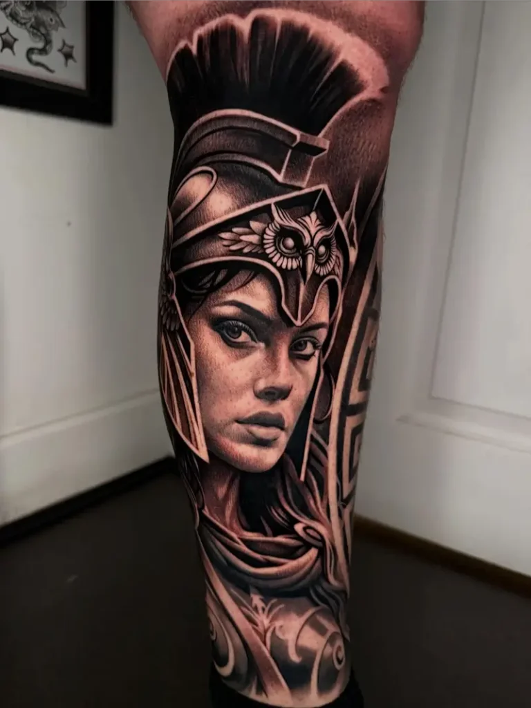 Hyper Realistic Athena Portrait Tattoo
