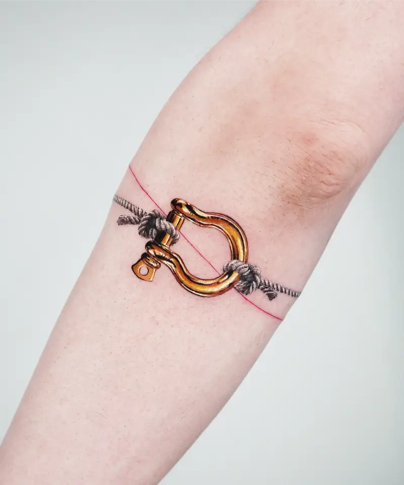 Hyper Realistic Golden Rope Shackle Bracelet Tattoo
