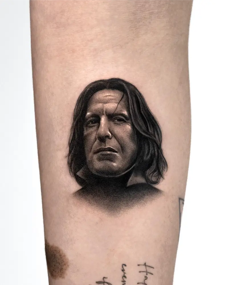 Hyper-Realistic Severus Snape Portrait Tattoo