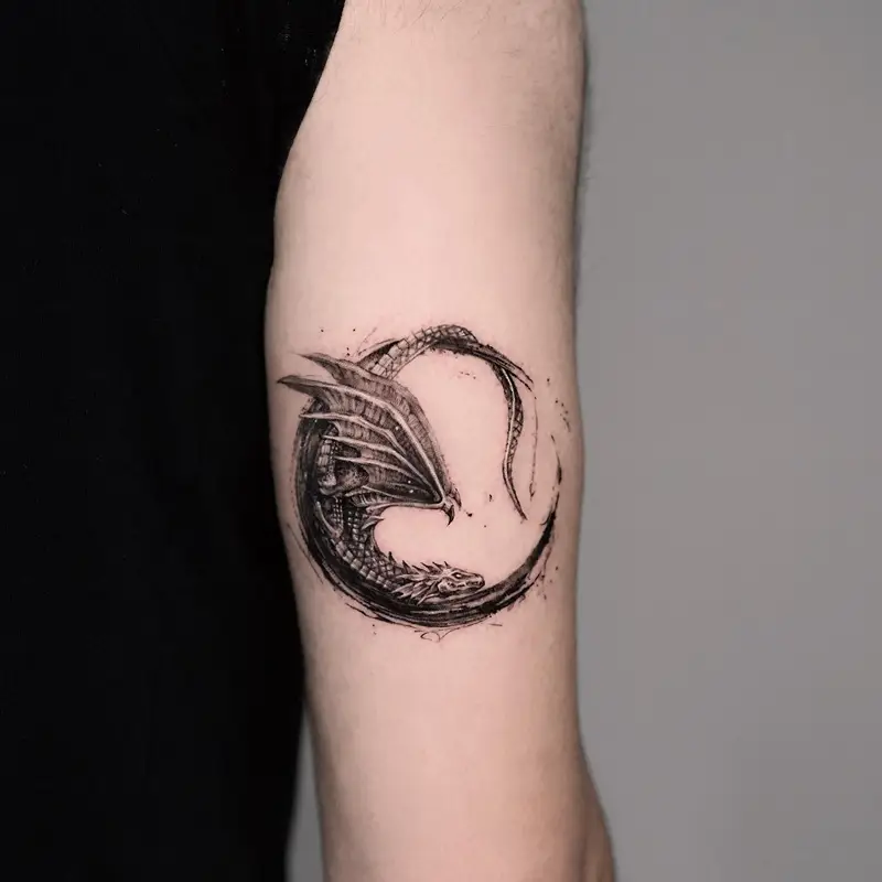 Illustrative Dragon Circle Tattoo
