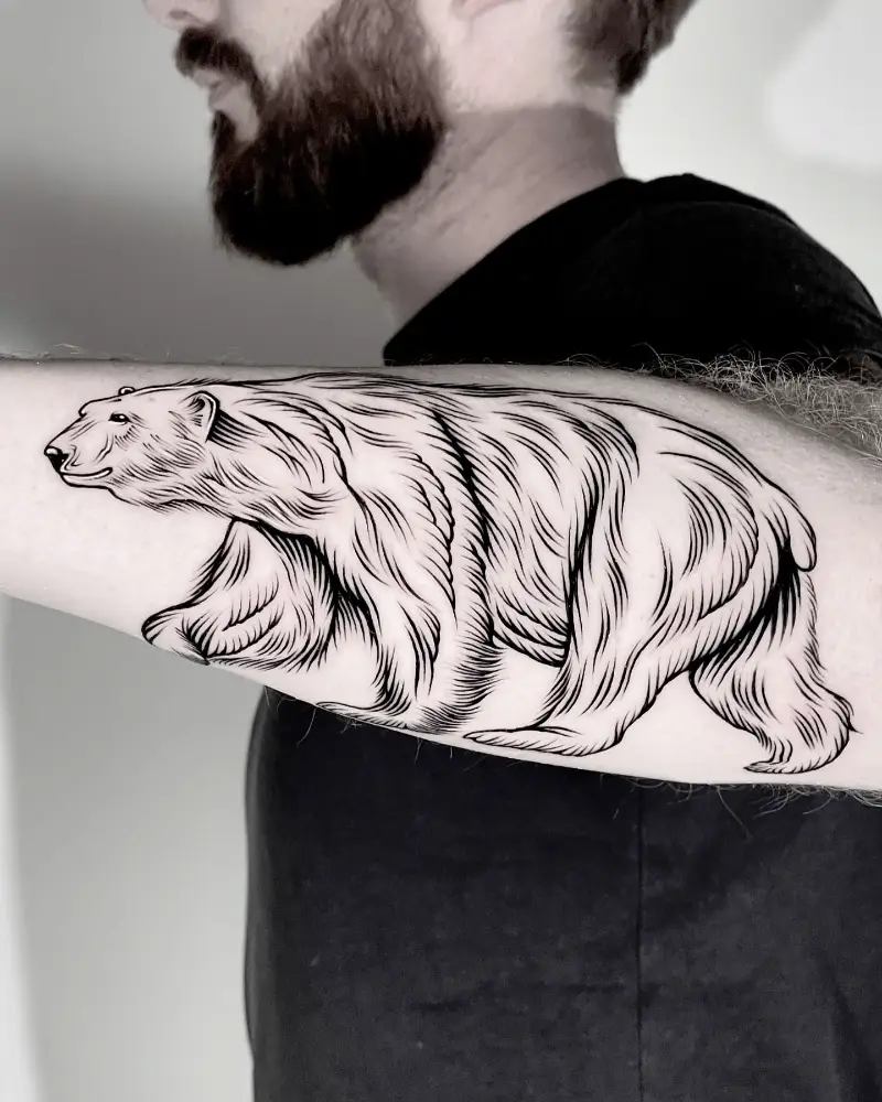 Illustrative Flowing Fur Polar Bear Tattoo
