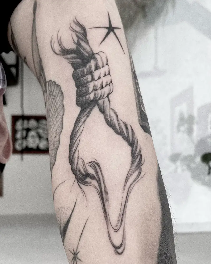 Illustrative Frayed Rope Knot Tattoo
