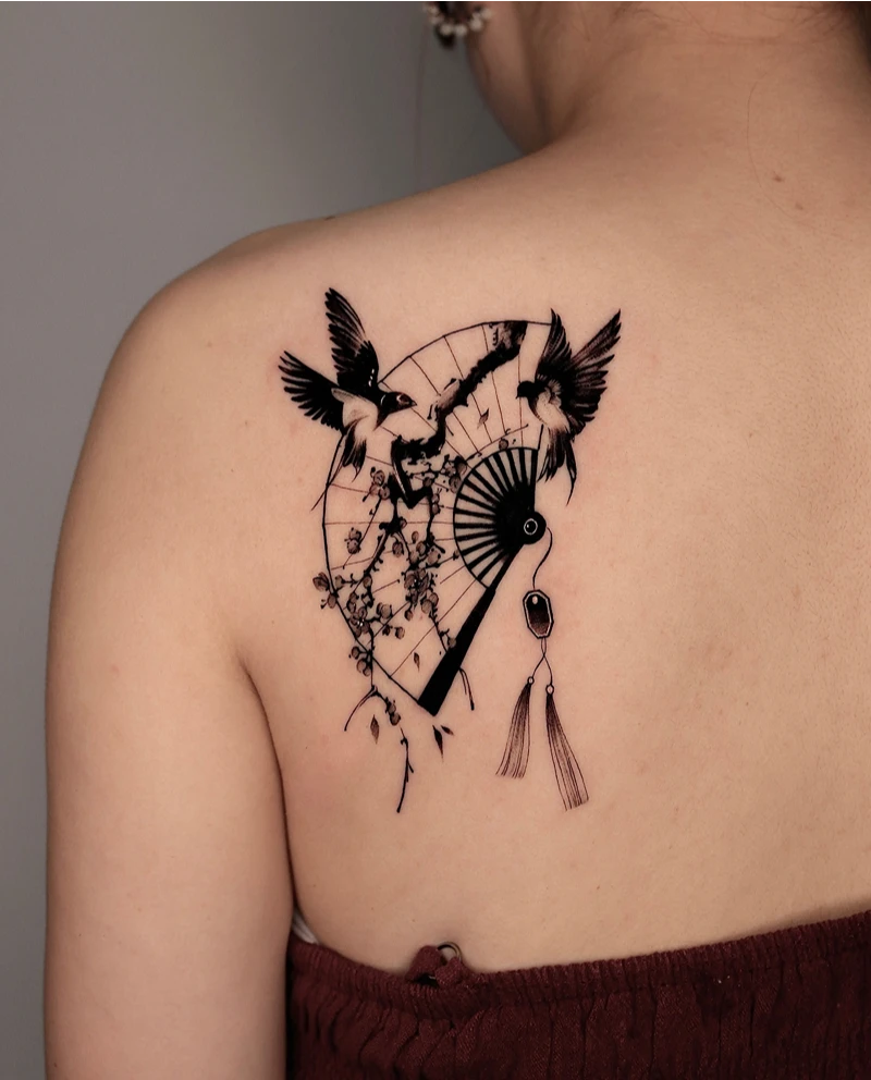 Illustrative Swallow Fan Tattoo