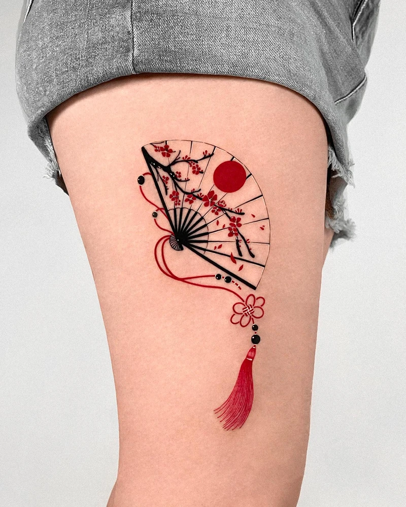 Japanese Cherry Blossom Fan Tattoo