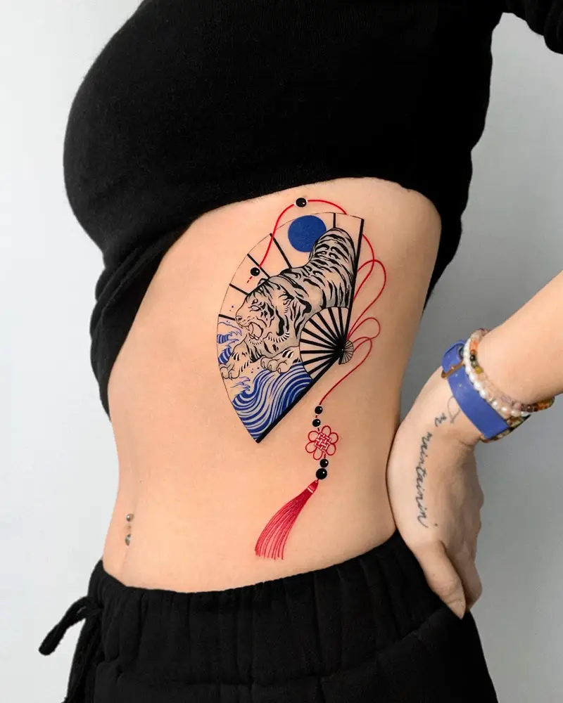 Japanese Fan Tiger Belly Tattoo
