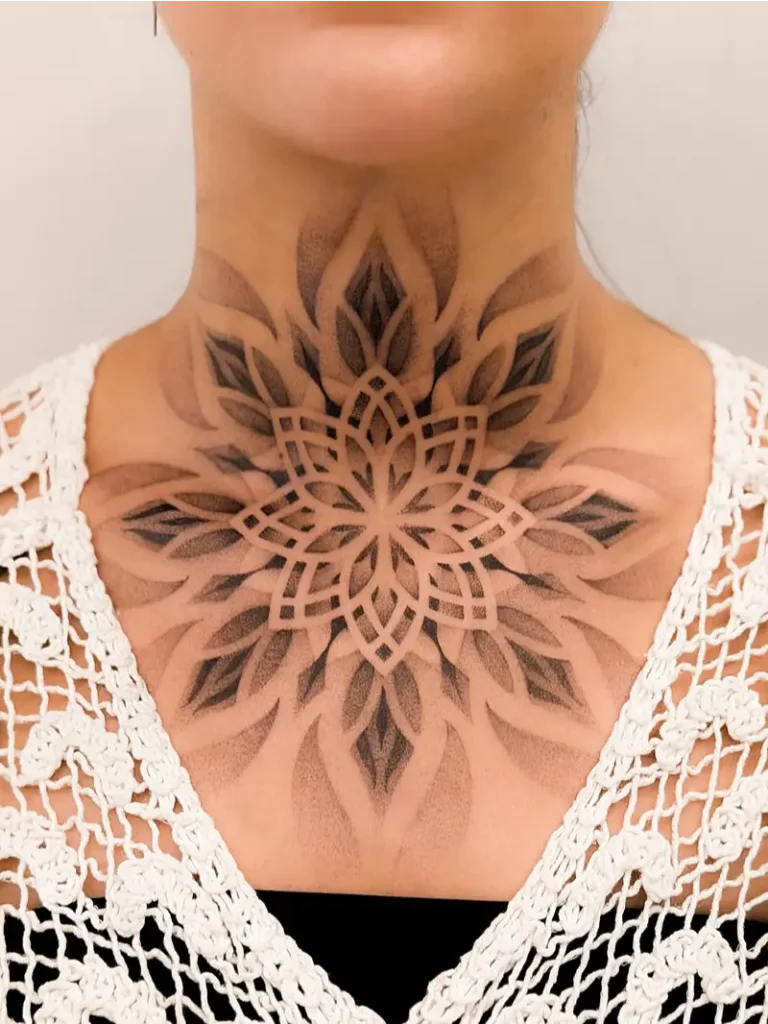 Layered Mandala Flower of Life Neck Tattoo