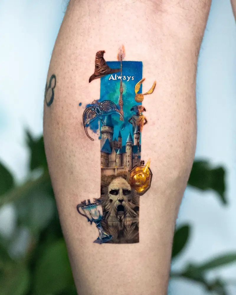 Magical Harry Potter Symbols Collage Tattoo