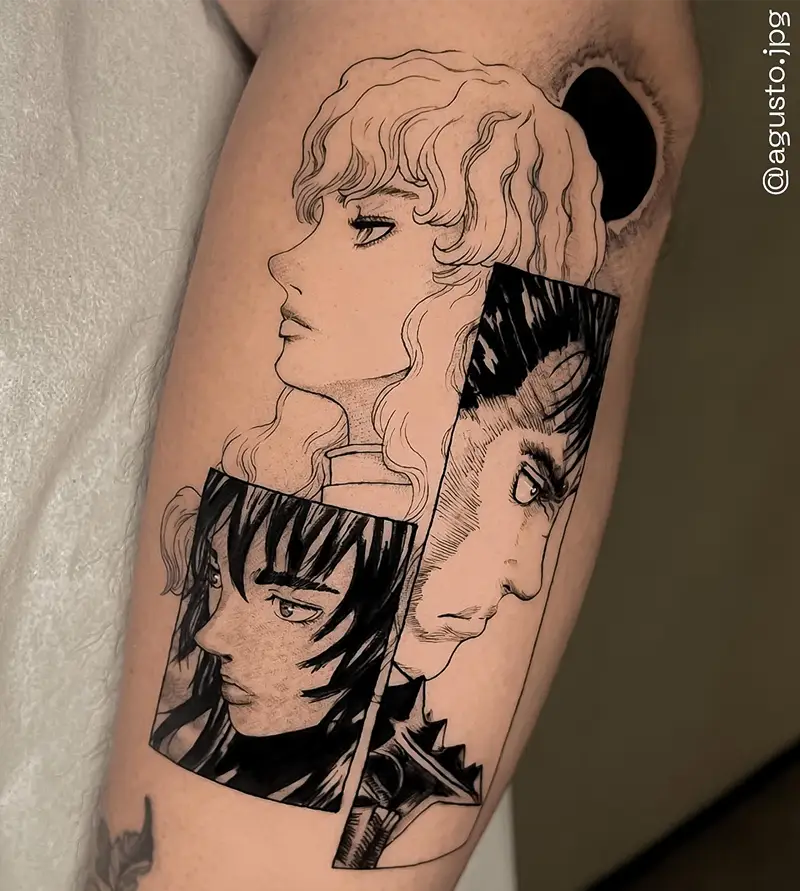 Manga Panel Griffith, Guts and Casca Berserk Tattoo