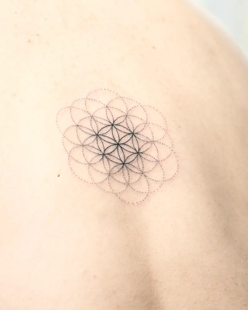 Micro Dotwork Flower of Life Tattoo