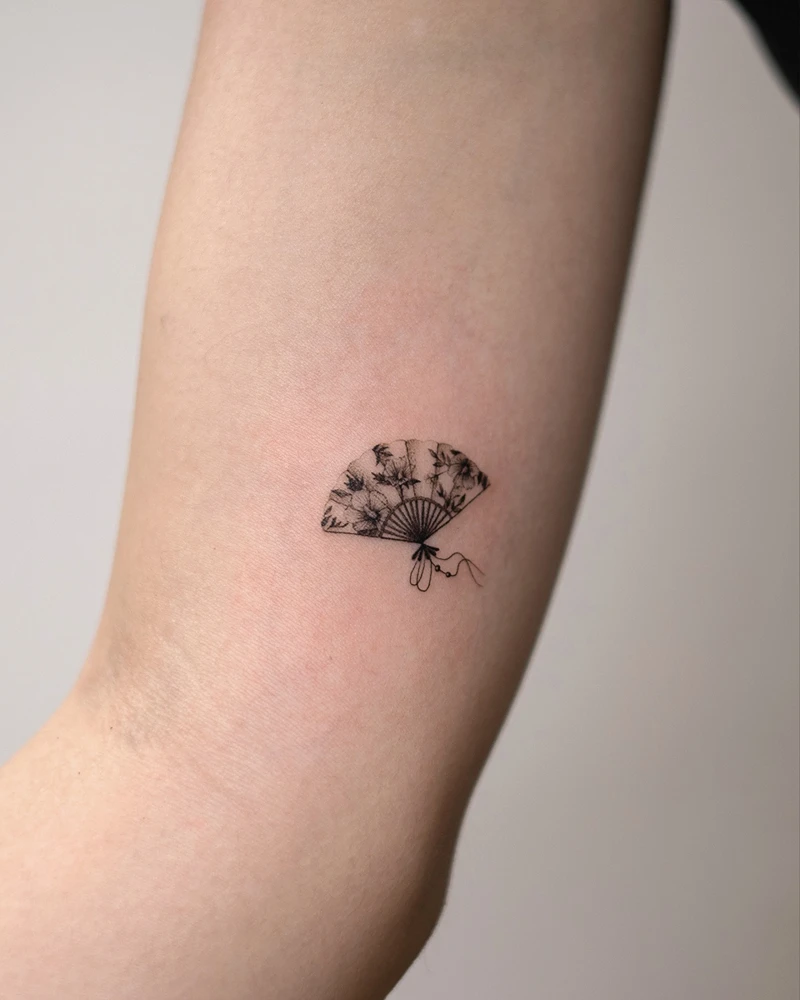 Micro Fine Line Floral Fan Tattoo