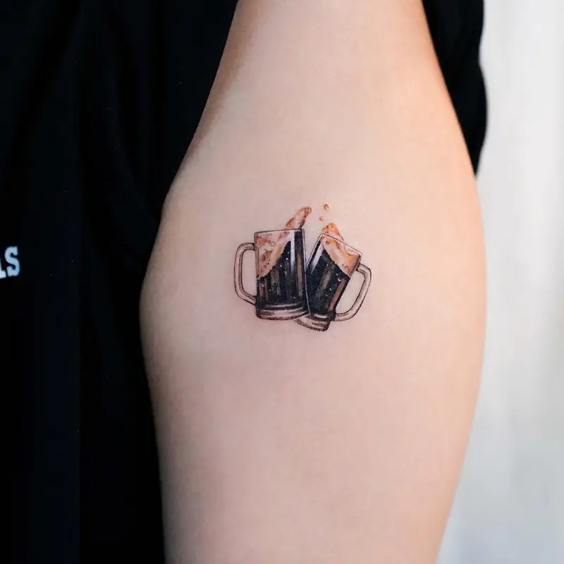 Micro Realism Dark Beer Cheers Tattoo
