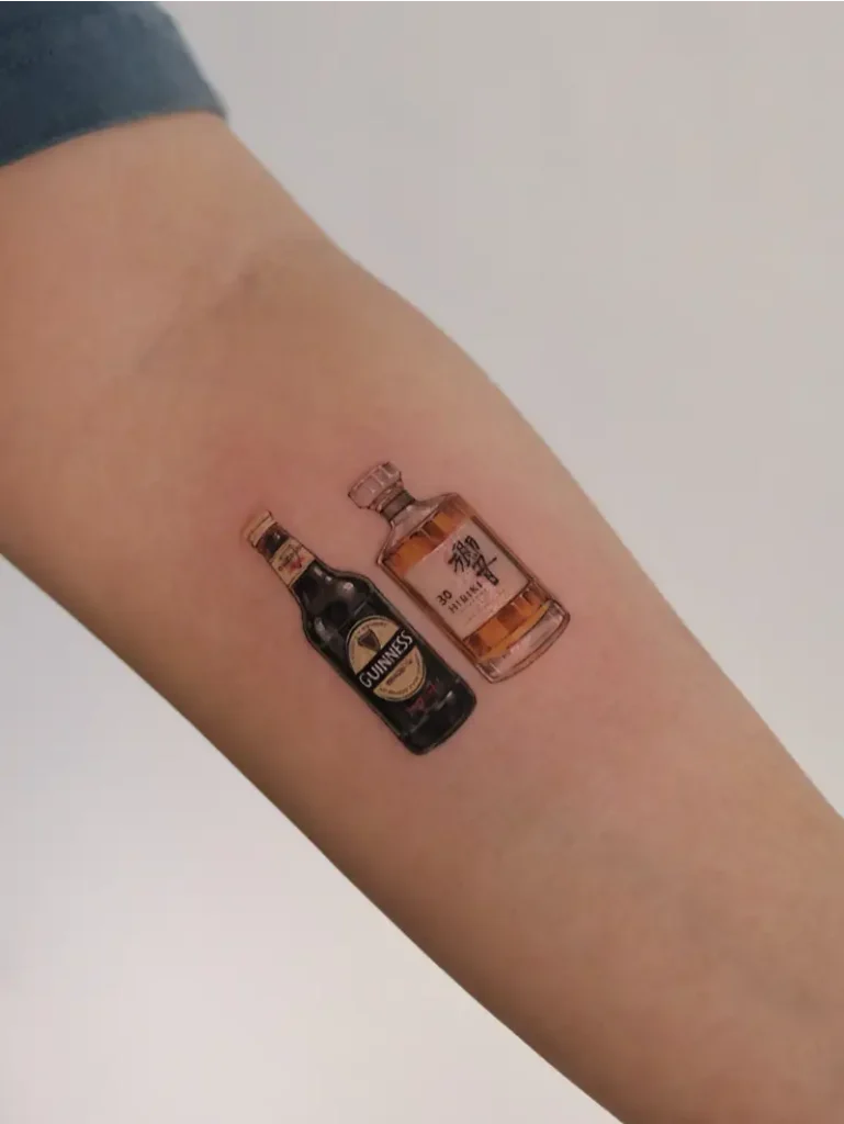 Micro Realism Guinness and Hibiki Bottle Tattoo