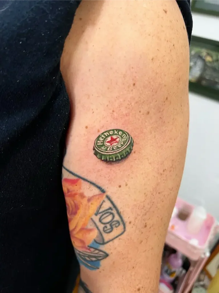 Micro Realism Heineken Bottle Cap Tattoo