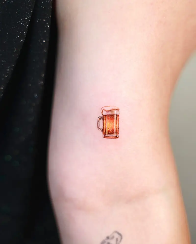 Micro Realistic Beer Mug Tattoo