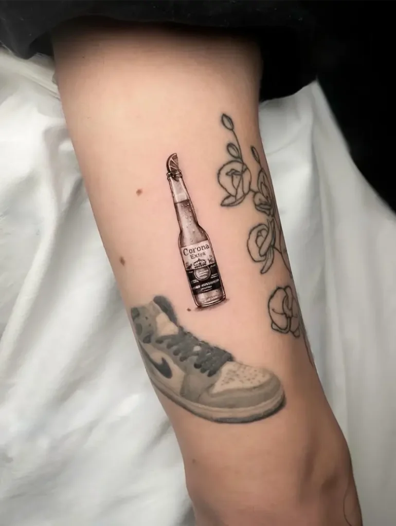 Micro Realistic Corona Extra Bottle Tattoo