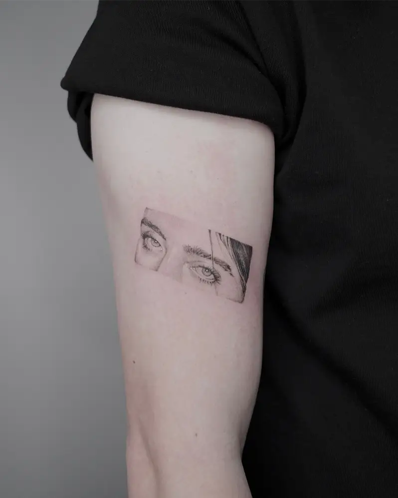 Minimal Realistic Billie Eilish Eyes Tattoo