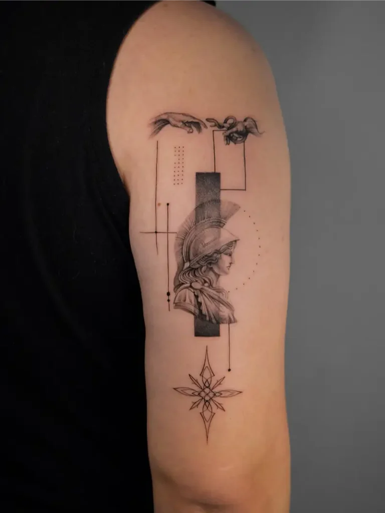Minimalist Athena Bust Geometry Tattoo