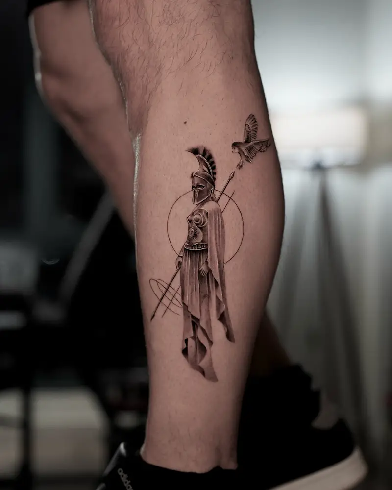 Minimalist Athena Calf Tattoo