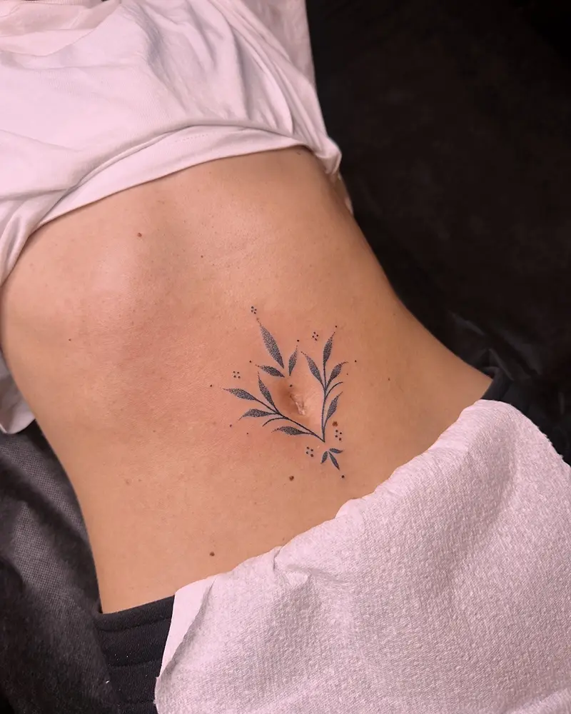 Minimalist Botanical Navel Belly Tattoo