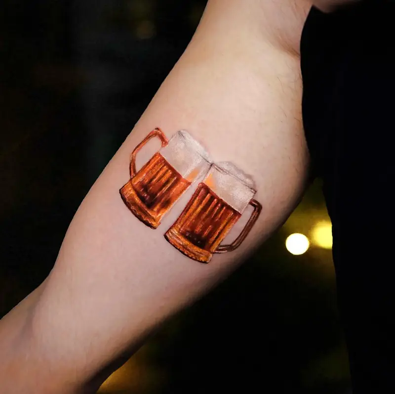 Minimalist Cheers Beer Mug Tattoo