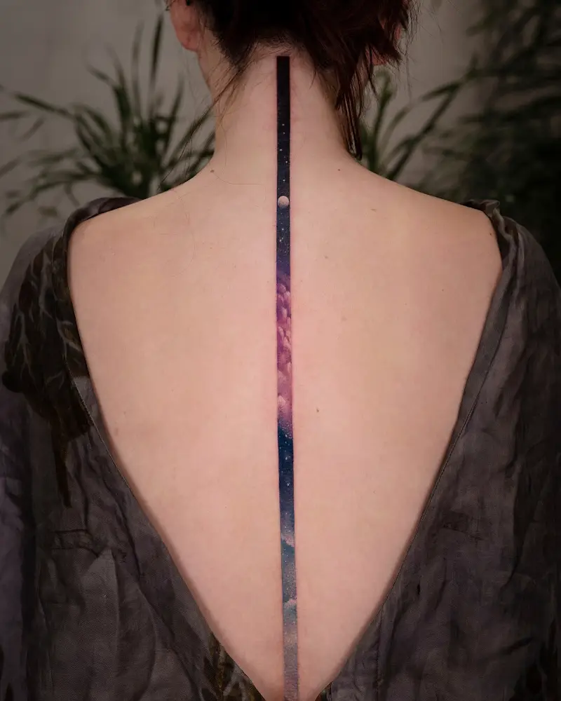 Minimalist Cosmic Line Spine Tattoo