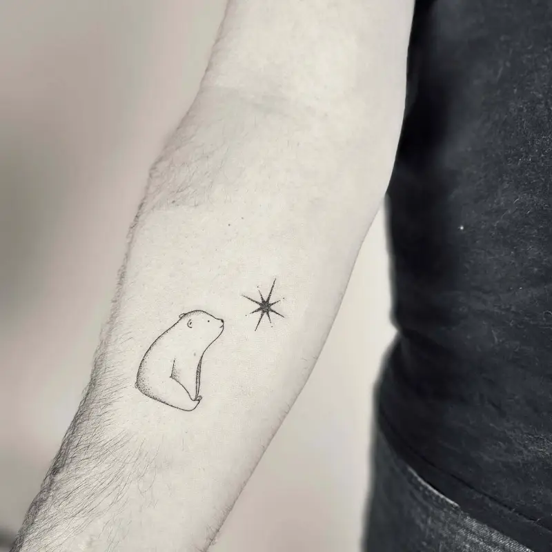 Minimalist Curious Polar Bear Tattoo