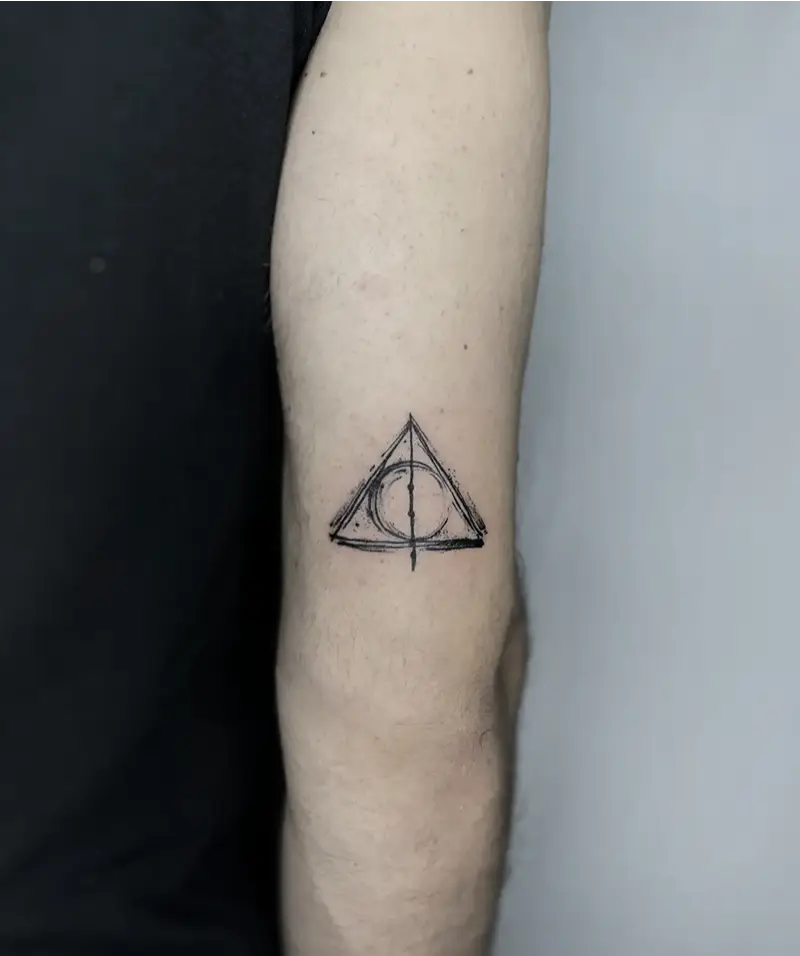 Minimalist Deathly Hallows Triangle Tattoo
