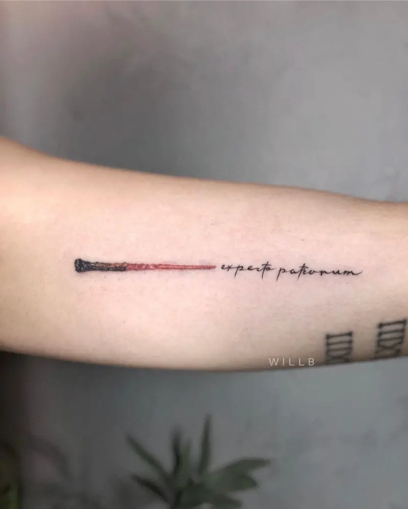 Minimalist Expecto Patronum Wand Tattoo