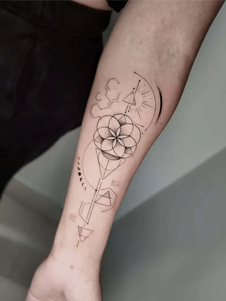 Minimalist Geometric Flower of Life Forearm Tattoo