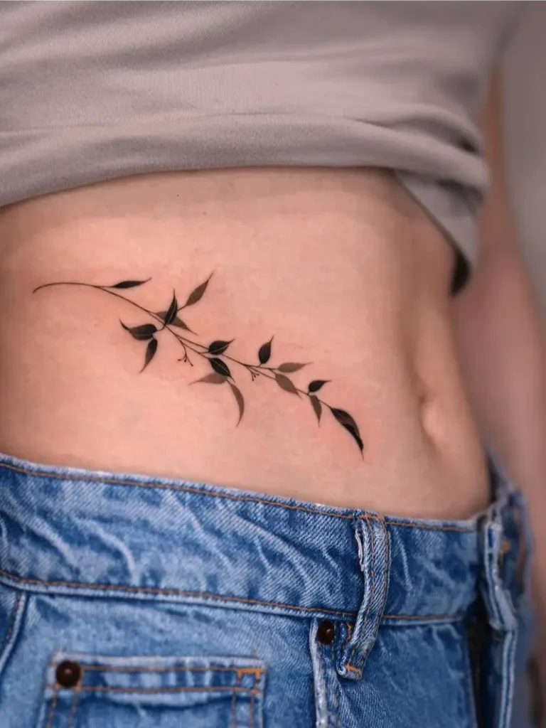 Minimalist Olive Branch Belly Tattoo