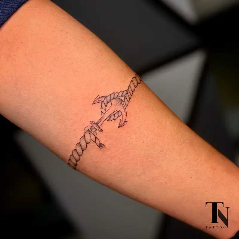 Minimalist Rope and Anchor Bracelet Tattoo