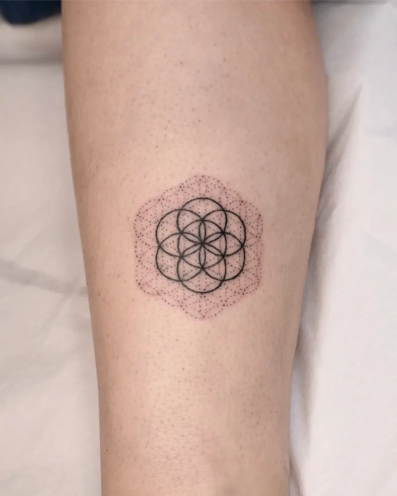 Minimalist Seed of Life Dotwork Tattoo