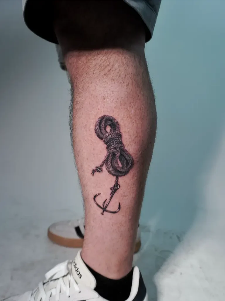 Nautical Blackwork Rope and Anchor Tattoo