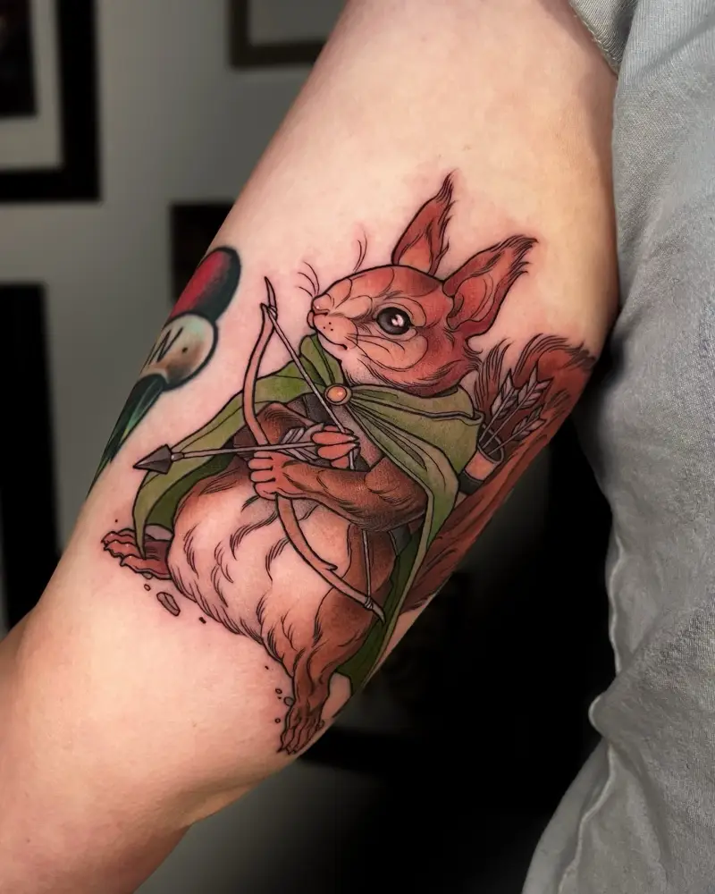 Neo Traditional Archer Squirrel Tattoo
