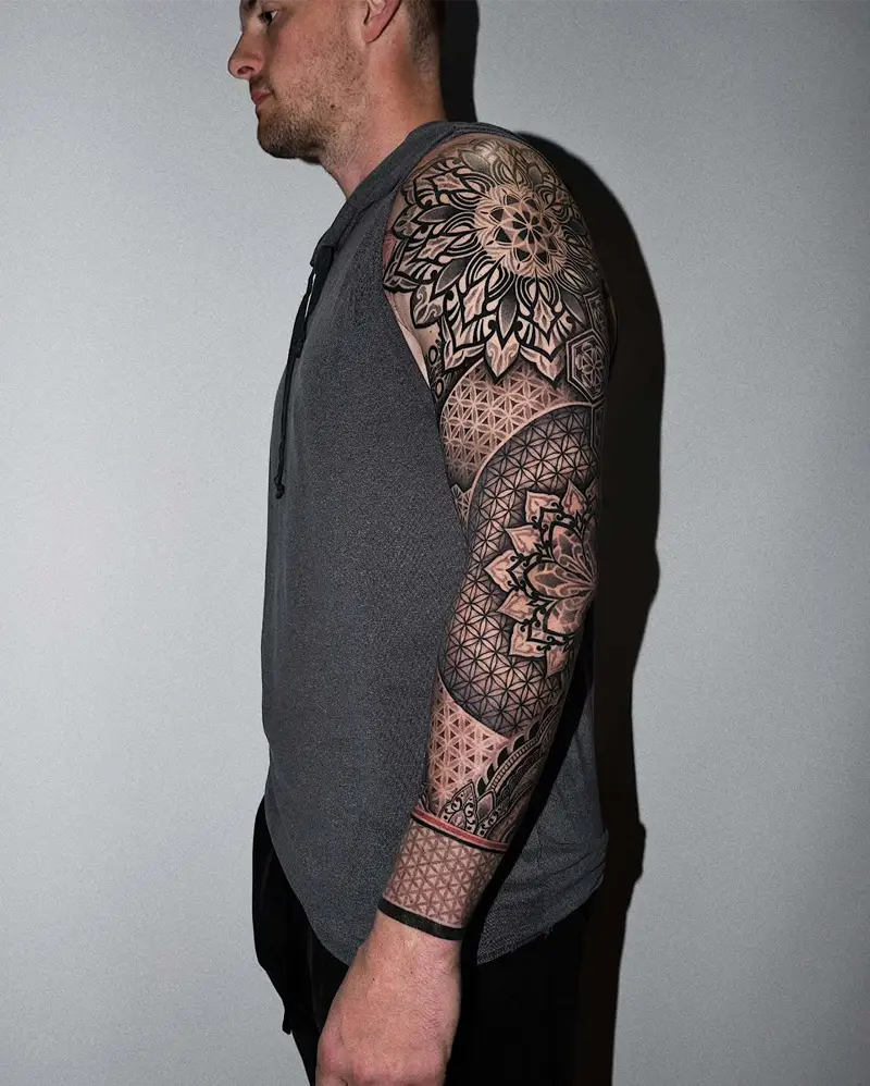 Ornamental Blackwork Flower of Life Sleeve Tattoo