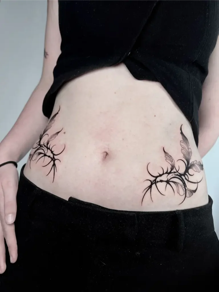 Ornamental Botanical Side Belly Tattoo