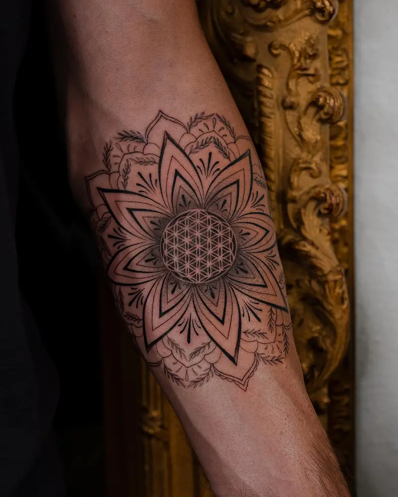 Ornamental Floral Flower of Life Tattoo