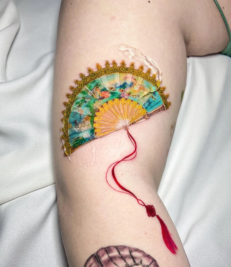 Ornate Decorative Hand Fan Tattoo
