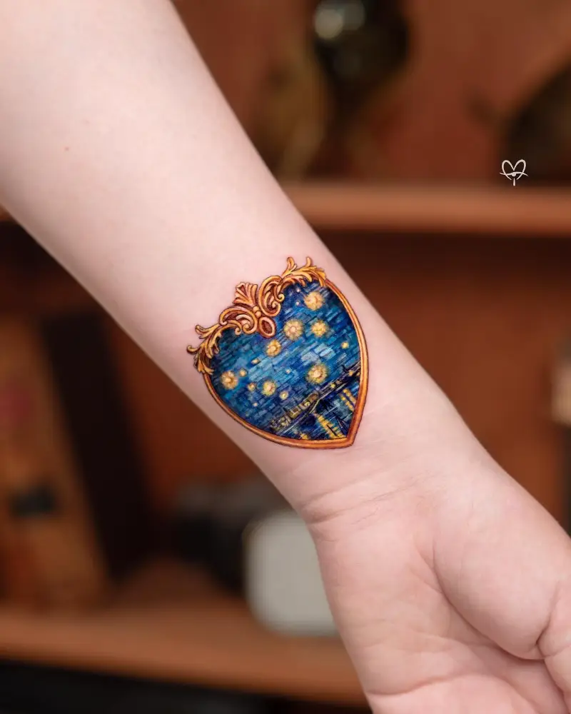 Ornate Framed The Starry Night Over the Rhône Wrist Tattoo