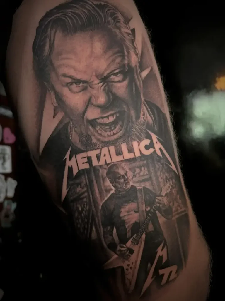 Photorealistic James Hetfield Portrait Metallica Tattoo