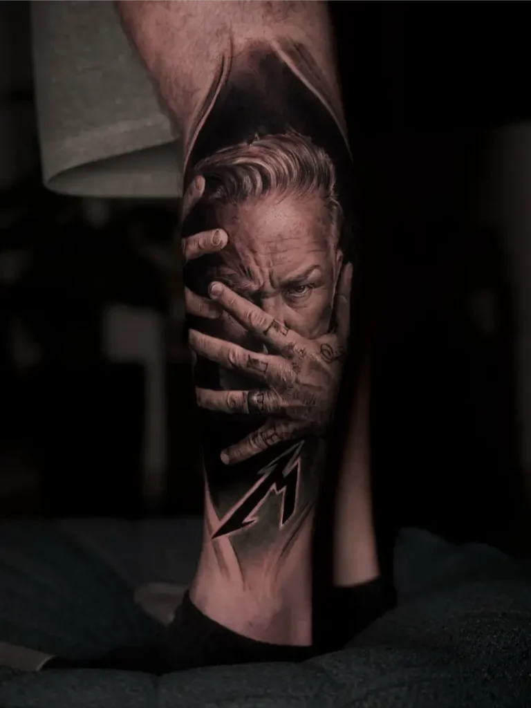 Photorealistic James Hetfield Portrait Tattoo