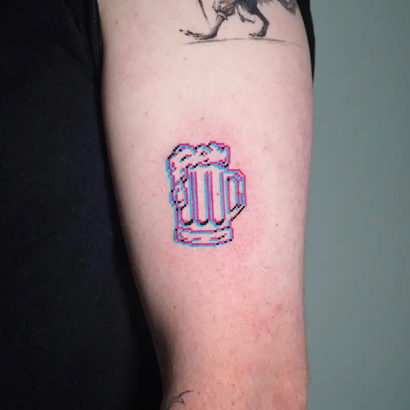 Pixel Art Beer Mug Tattoo