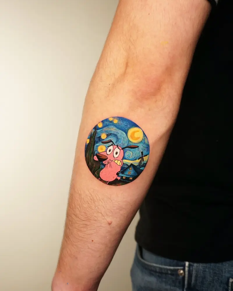 Playful Cartoon The Starry Night Crossover Tattoo