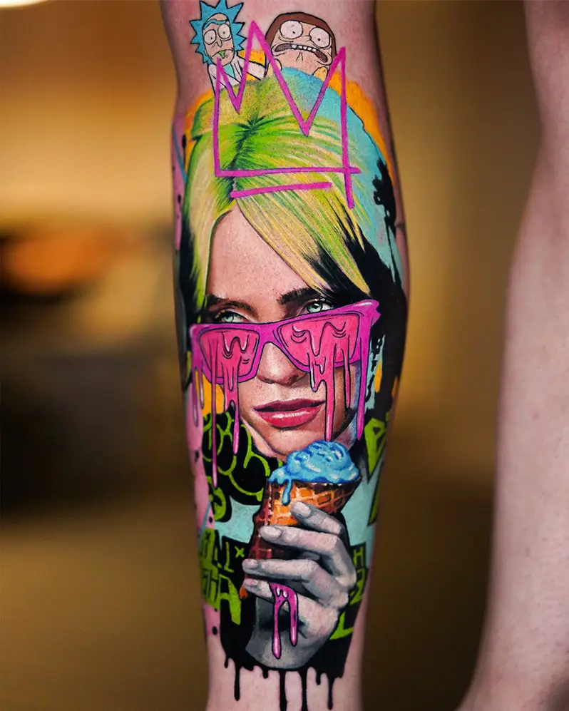 Pop Art Billie Eilish Collage Tattoo