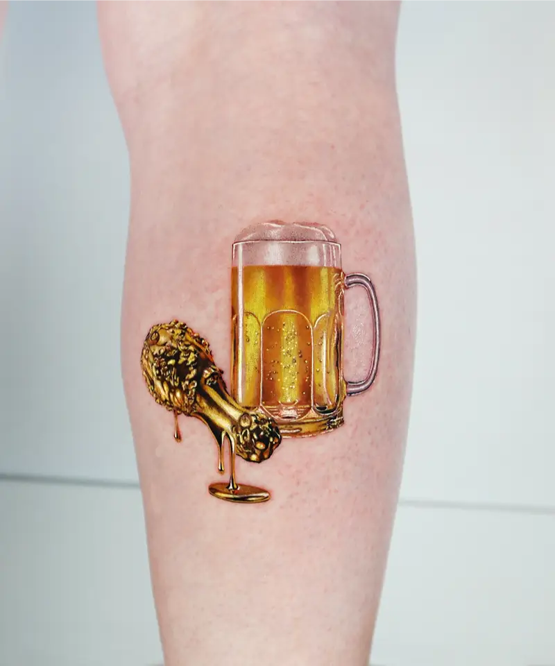 Realistic Beer and Fried Chicken Tattoo