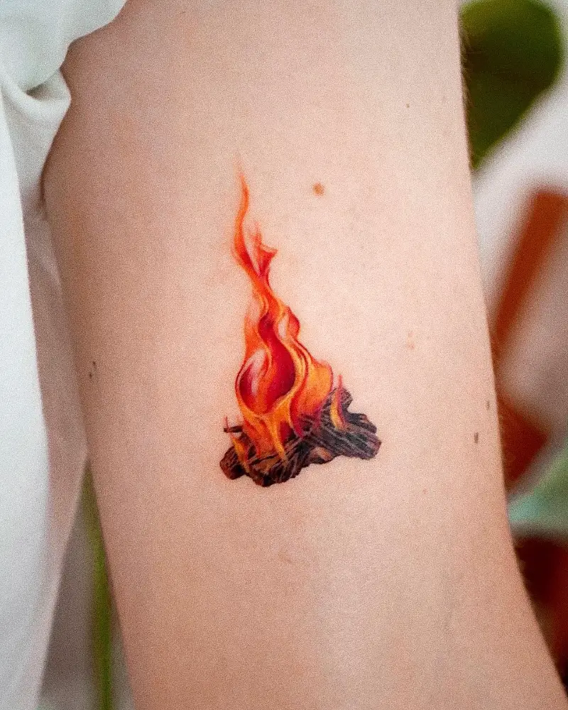 Realistic Campfire Fire Tattoo
